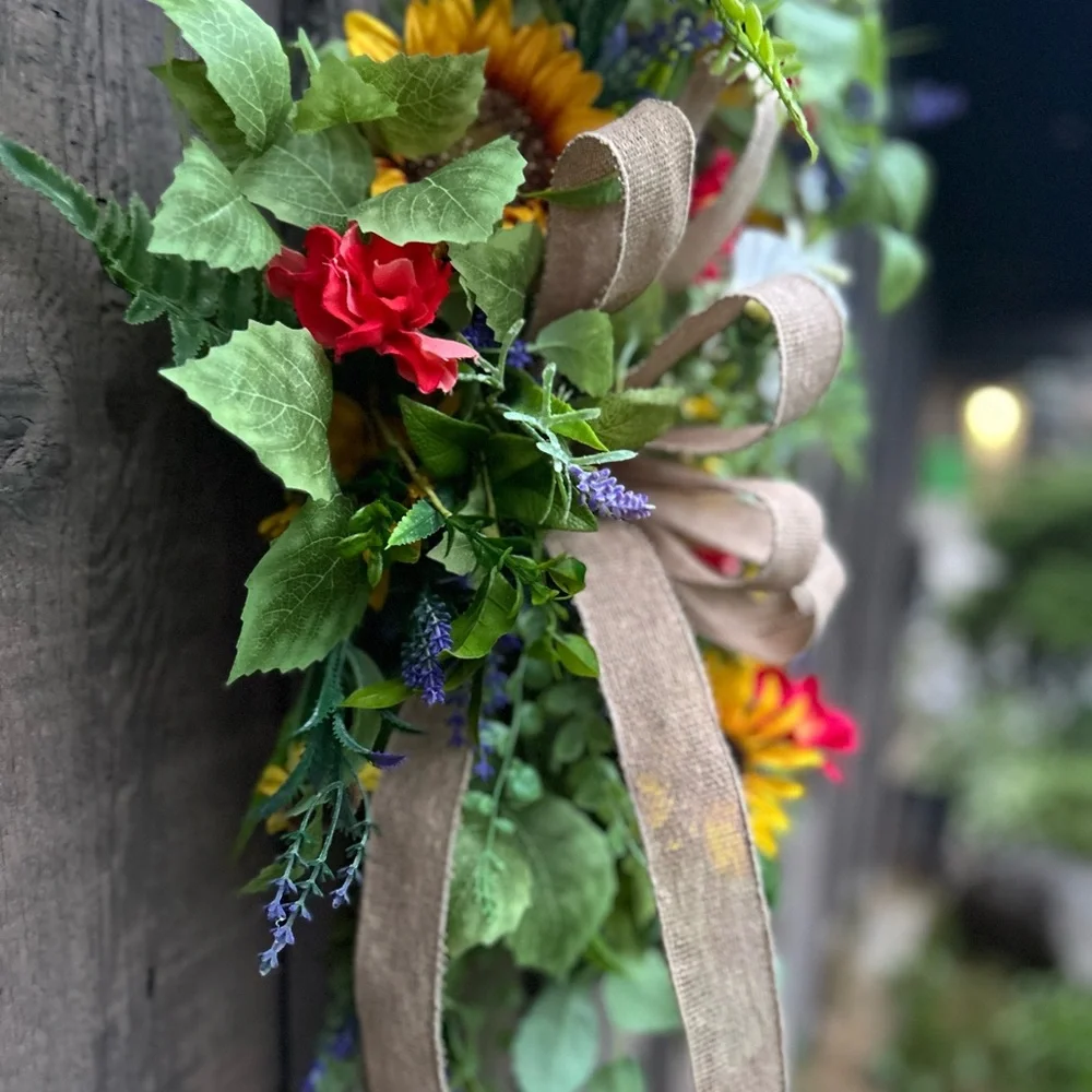 Yellow and Red Holiday Wreath with Rustic Charm spring summer fall wreath
